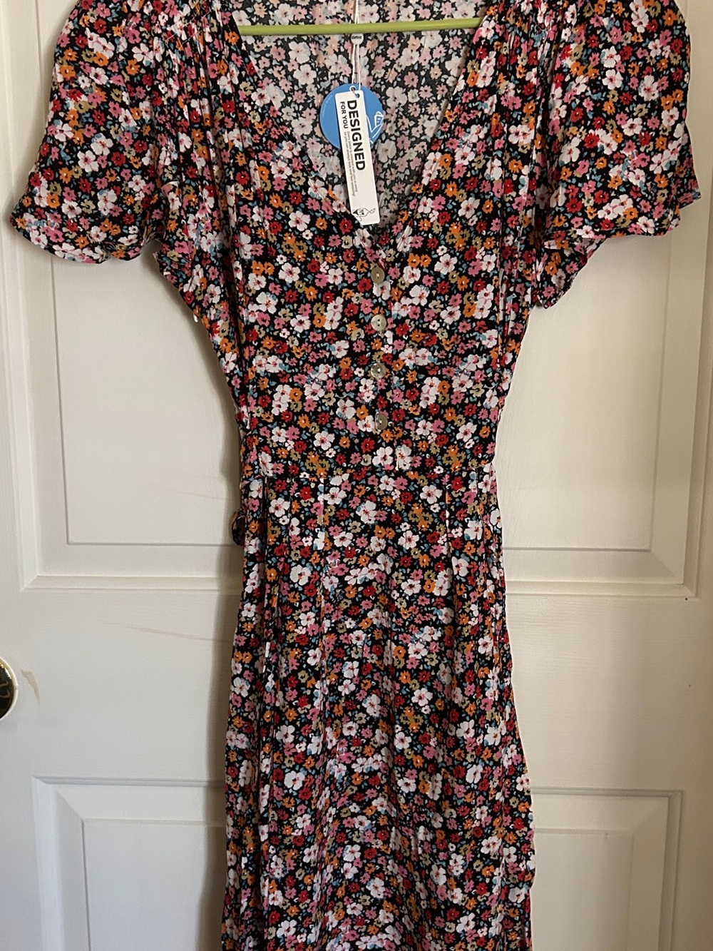 Cupshe Black Mini Dress with Pink & Orange Floral Print